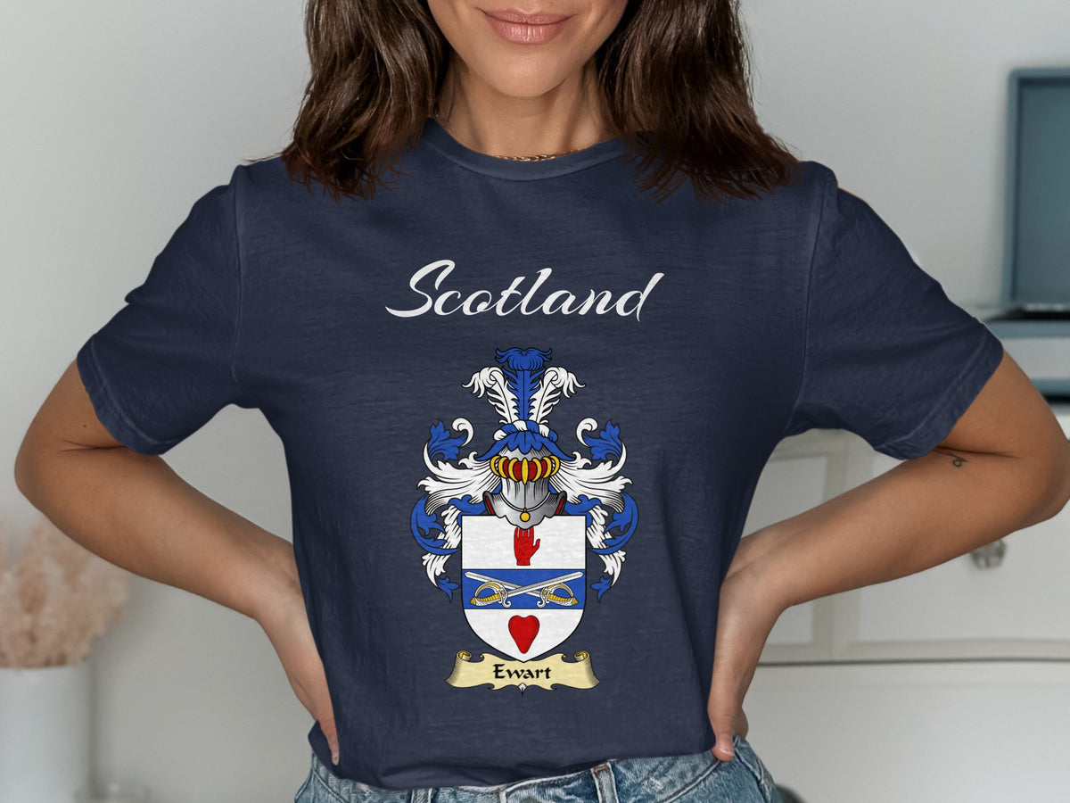 Ewart Scottish family shield design on Navy T-shirt