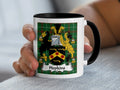 Hopkins Welsh coat of arms accent mug with black handle and Welsh National Tartan background