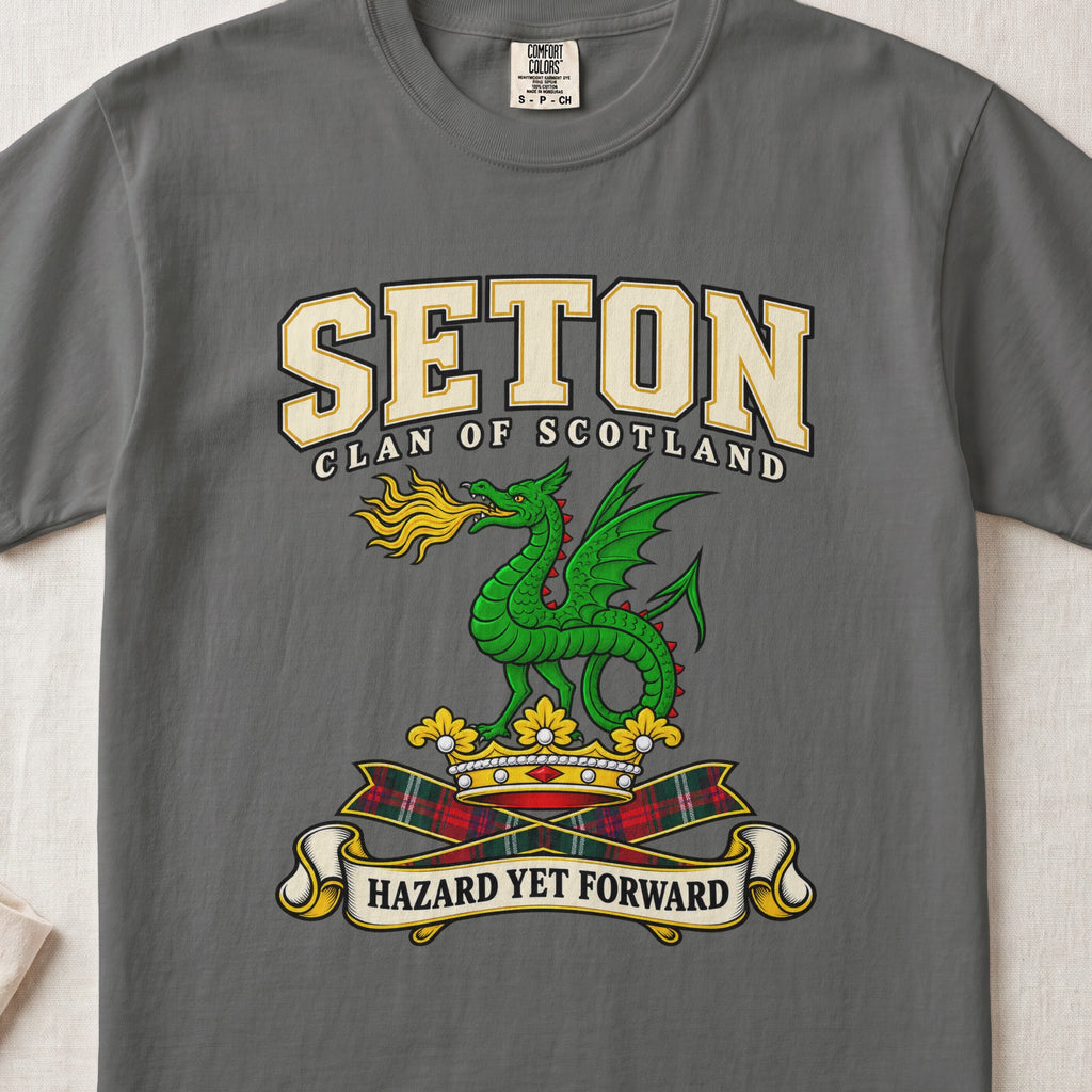 Seton Scottish clan graphic T-shirt in Pepper, front view