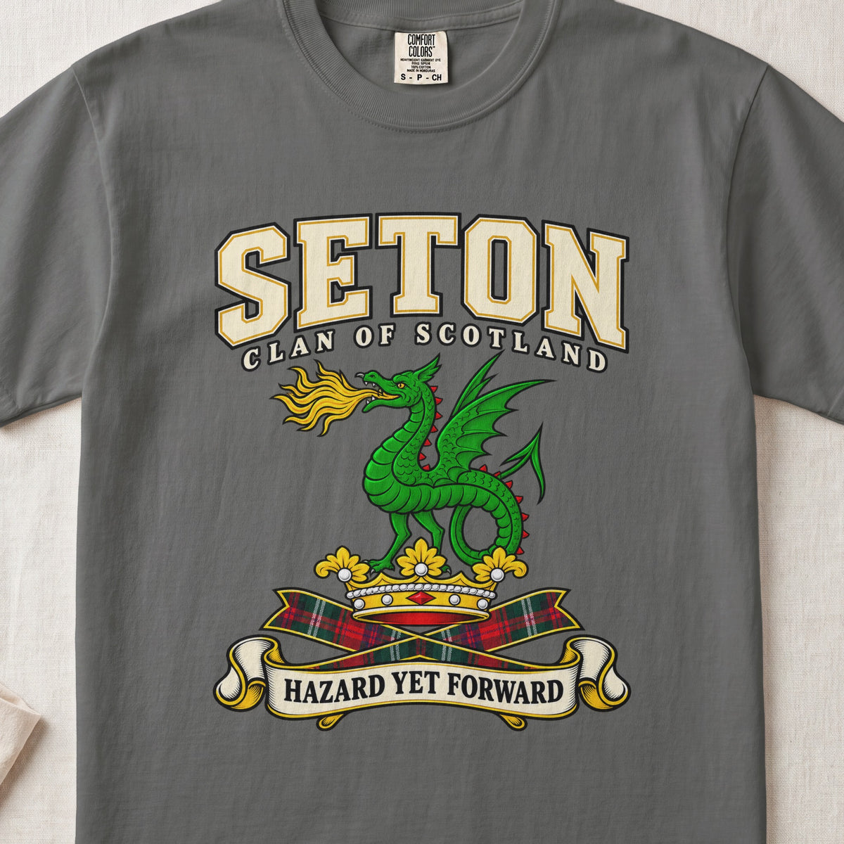 Seton Scottish clan graphic T-shirt in Pepper, front view