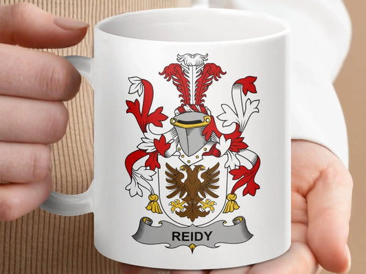 Historic Reidy Family Coat of Arms Crest Mug - Celtic Ancestry Gifts