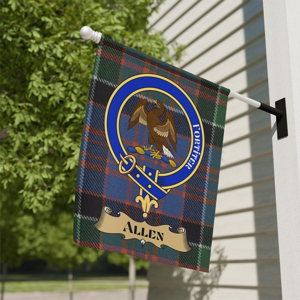 Allen clan crest tartan garden flag with falcon and name banner