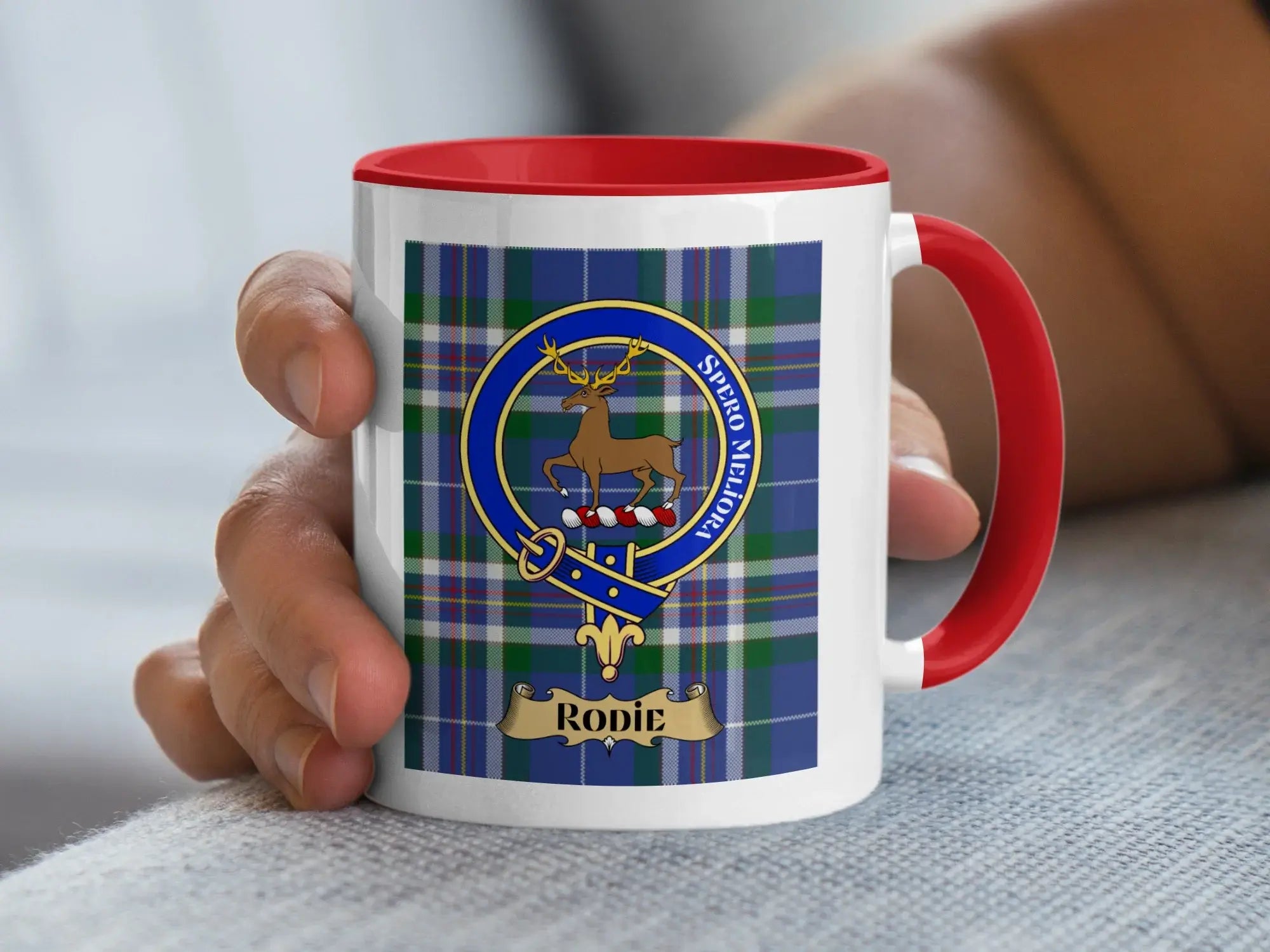 Clan Badge Mug with Tartan Design and Rodie Text