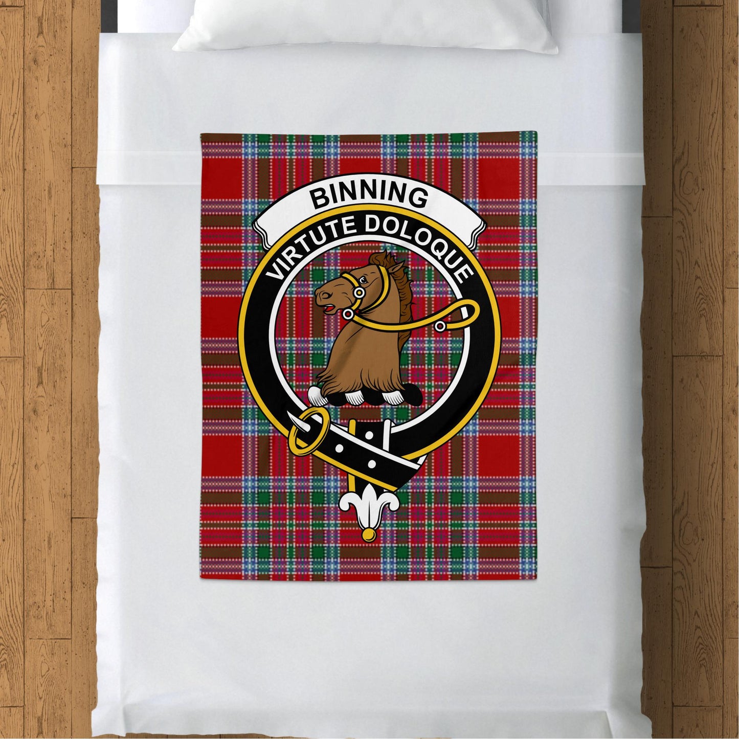 Binning Virtute Doloque Scottish Tartan Crest Throw Blanket - Living Stone Gifts