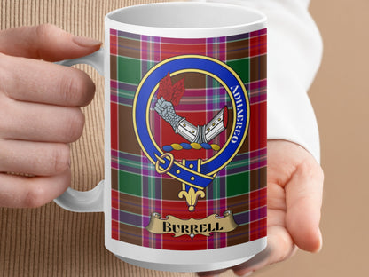 Burrell Tartan Pattern Family Crest Design Mug - Living Stone Gifts