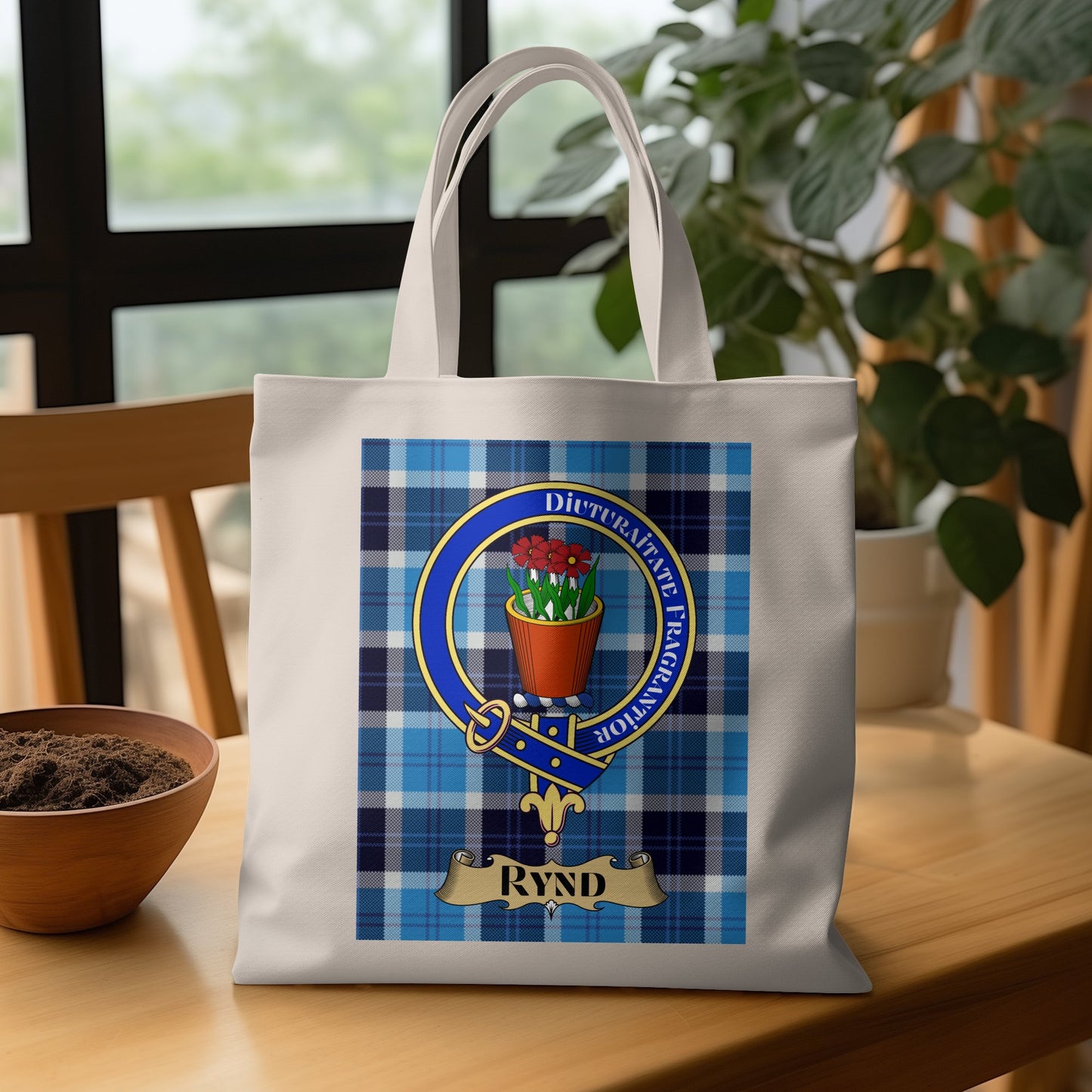 Scottish Clan Crest Tartan Background Rynd Tote Bag - Living Stone Gifts