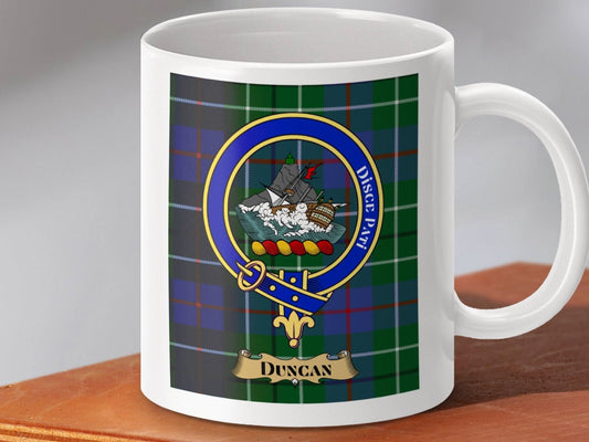 Duncan Clan Crest Badge on Tartan Background Mug product