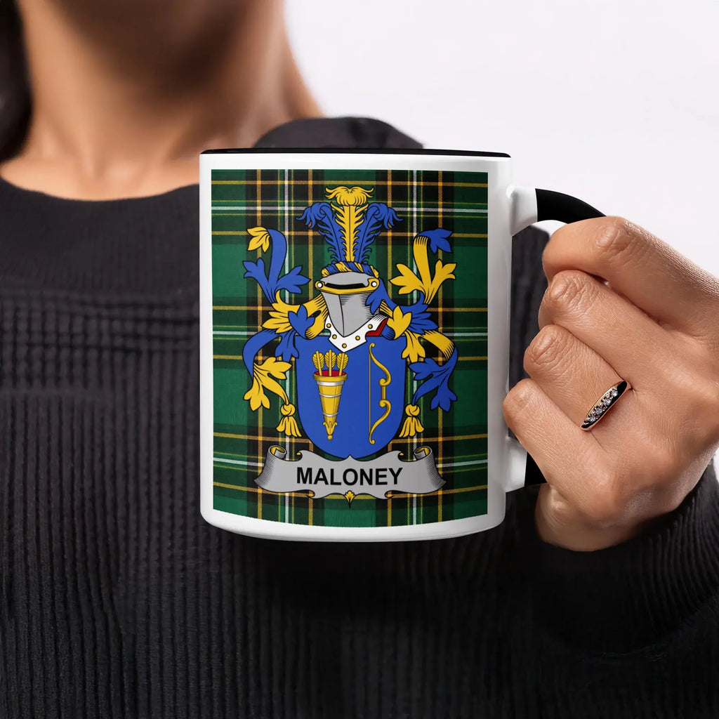 Maloney Irish heritage mug with black handle and interior