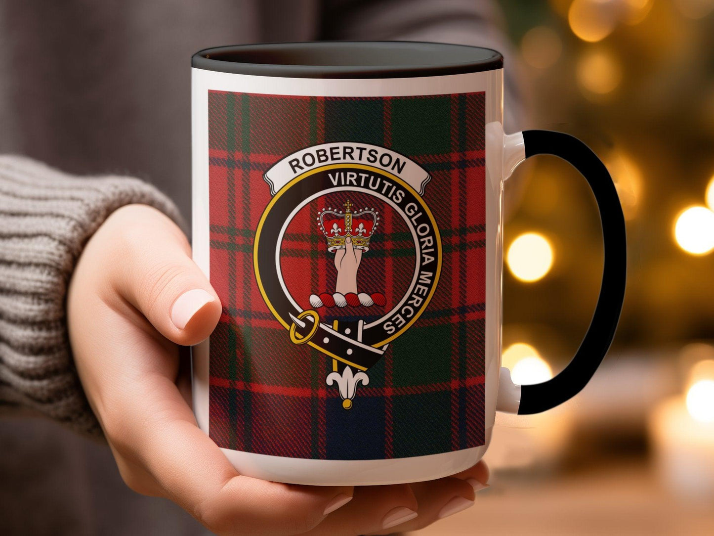 Robertson Clan Crest Tartan Mug with Red Plaid Design - Living Stone Gifts