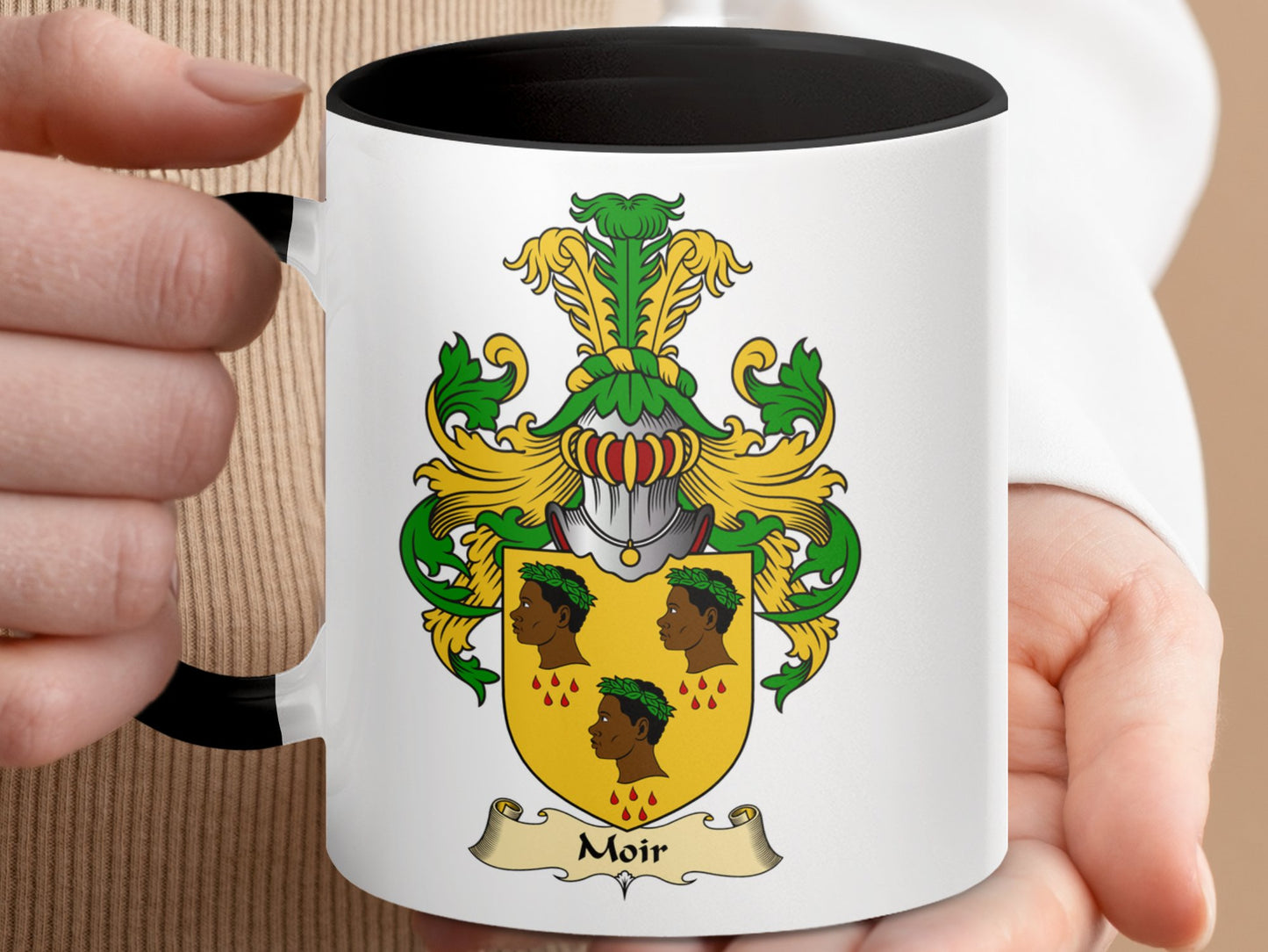 Moir Family Crest Coat of Arms Design Accent Mug - Living Stone Gifts