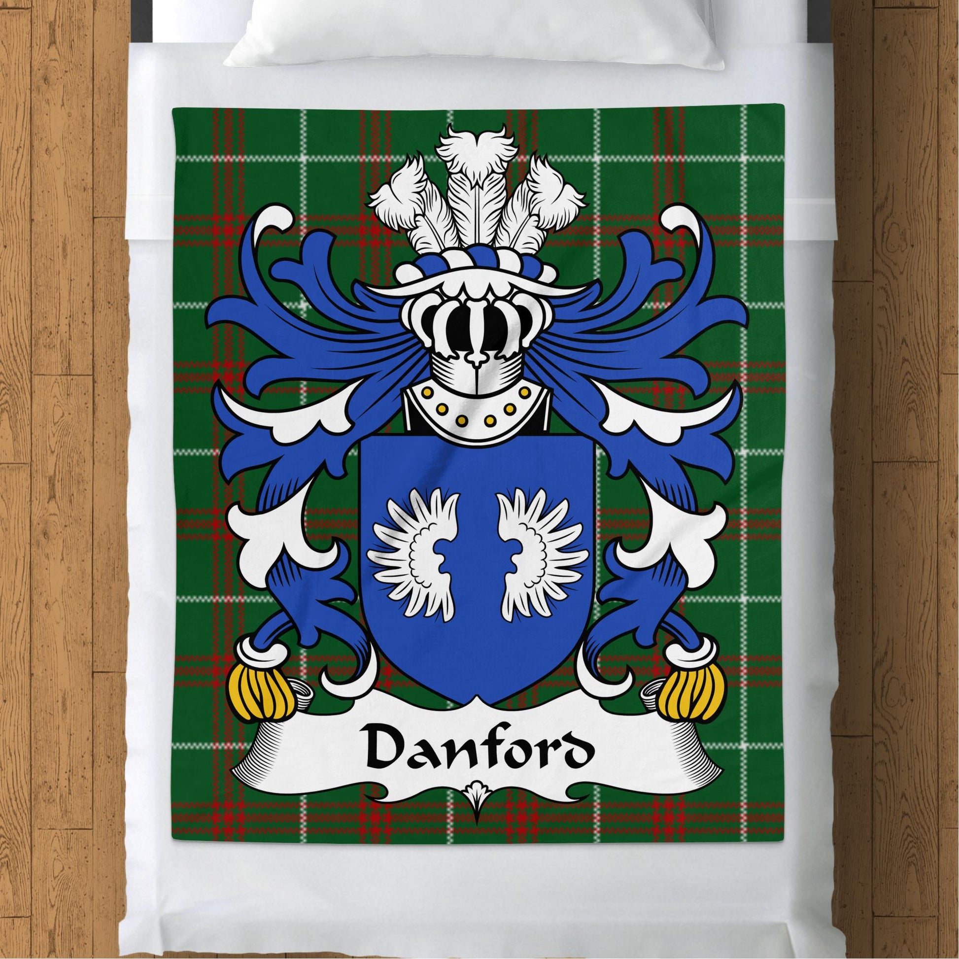 Danford Welsh Surname Coat of Arms Tartan Background Blanket - Living Stone Gifts