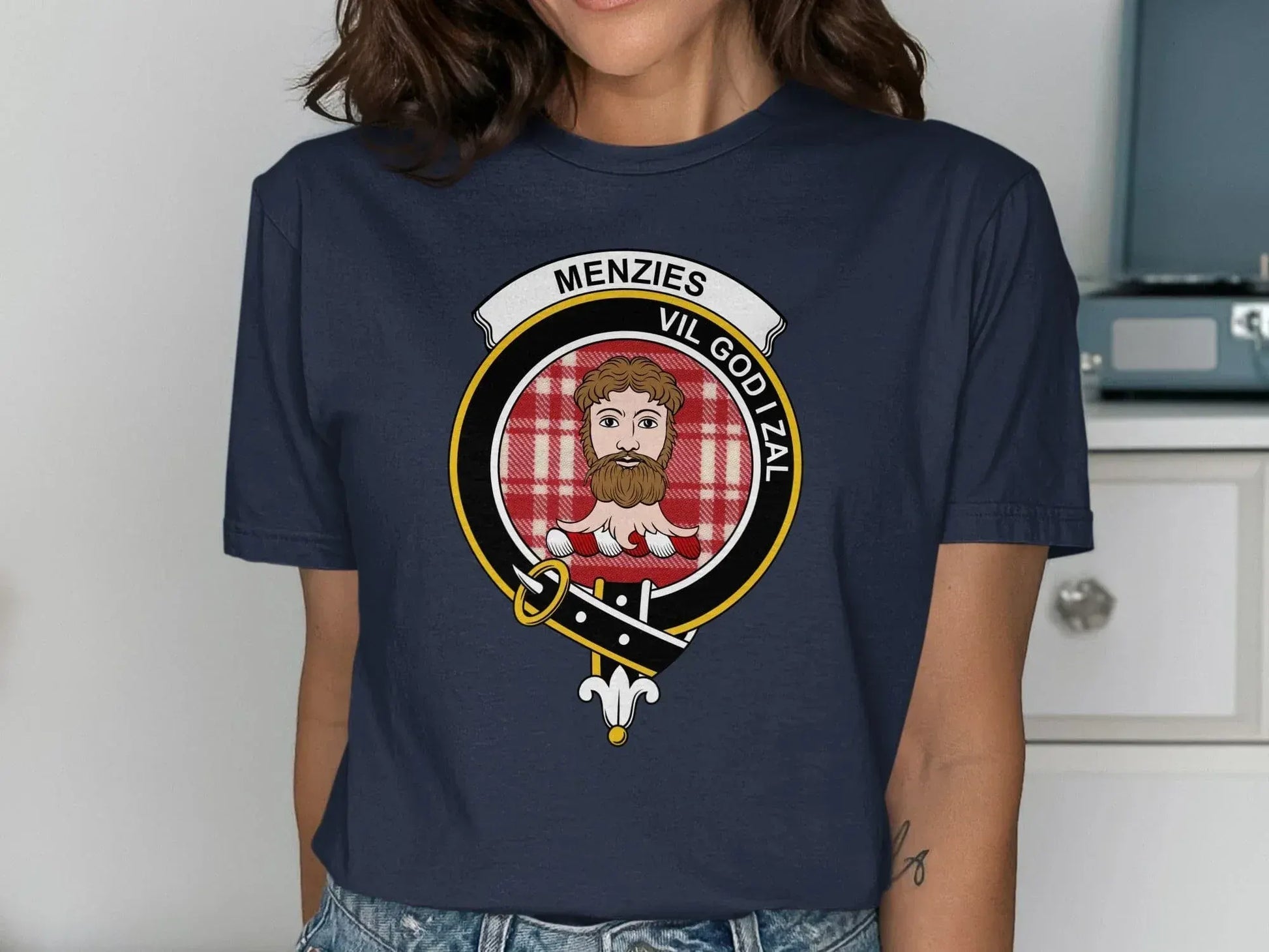 Menzies Vil God I Zal Clan Badge Design T-Shirt product type