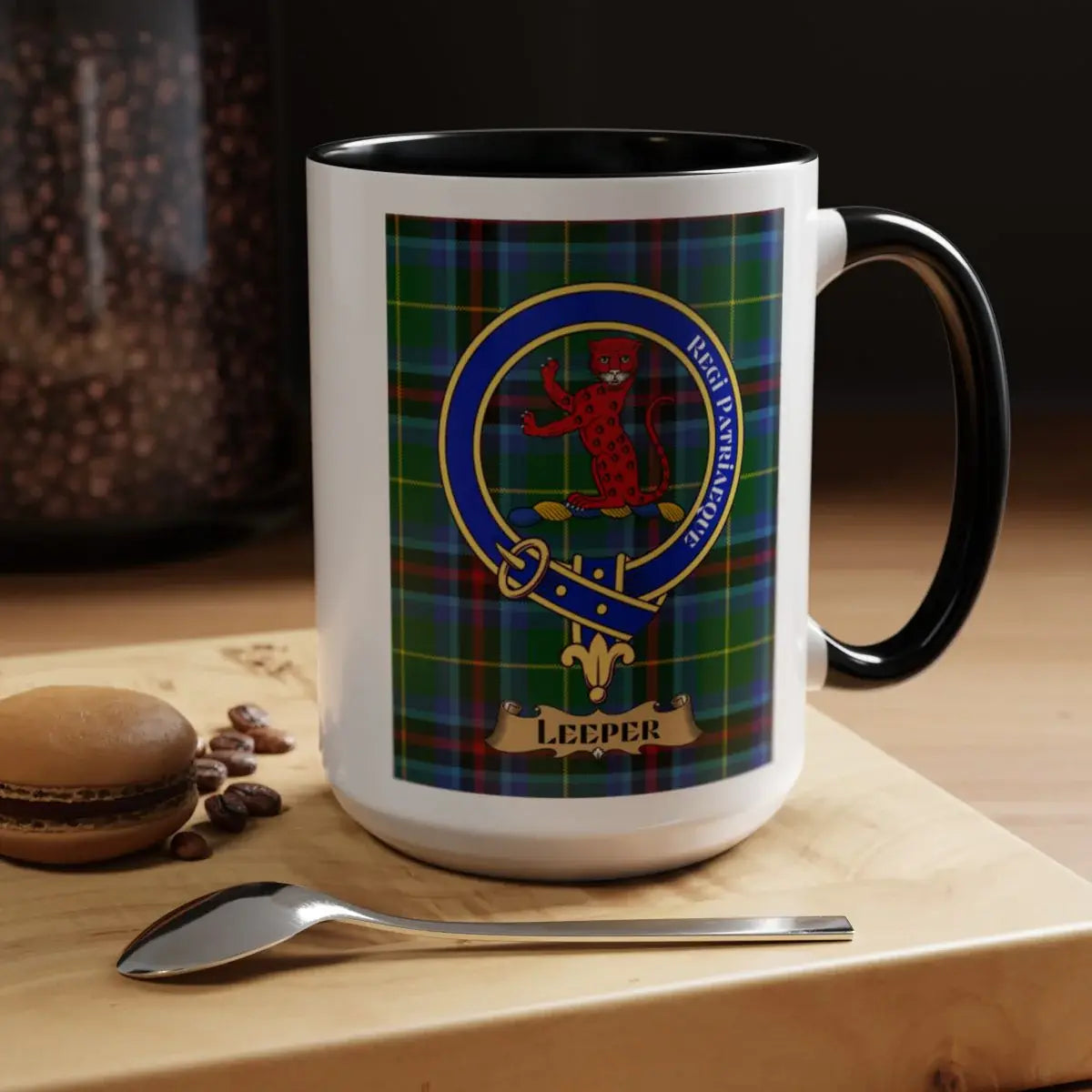 Regal Family Crest Leeper Plaid Design Mug