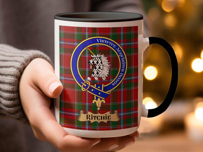 Ritchie Clan Crest on Traditional Scottish Tartan Mug - Living Stone Gifts