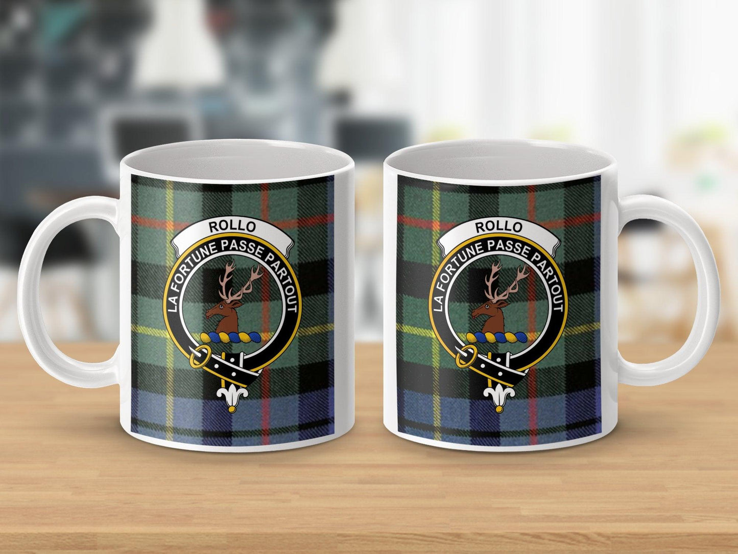 Rollo Scottish Clan Crest Tartan Pattern Designer Mug - Living Stone Gifts