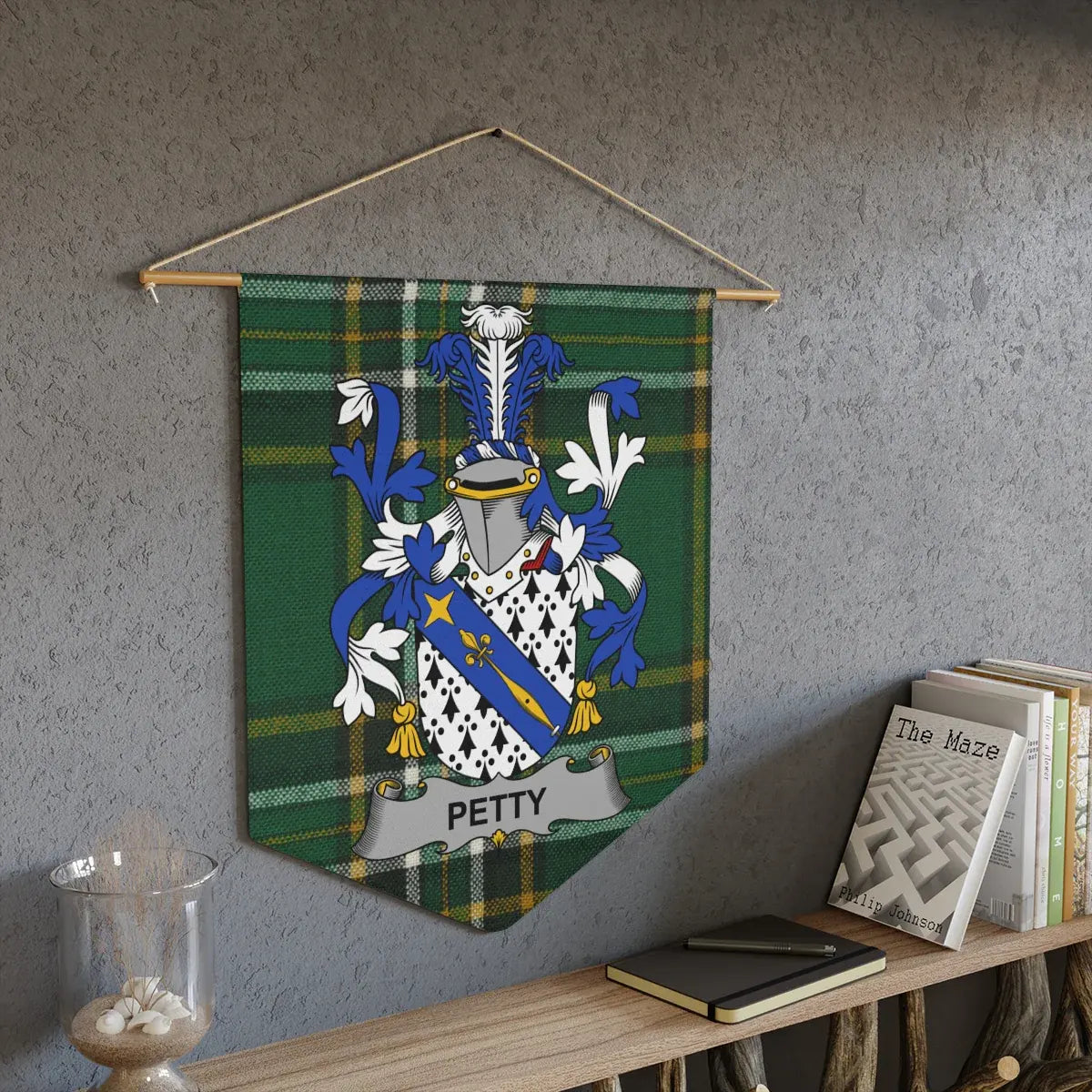 Green and Blue Heraldic Family Name Wall Hanging product