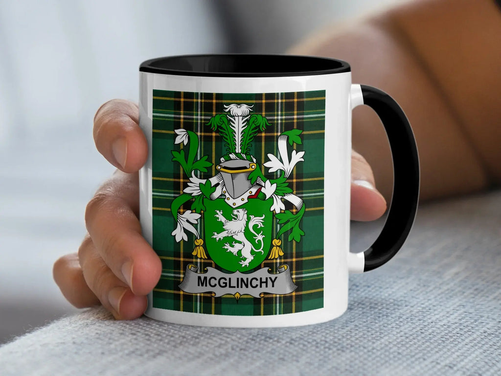 McGlinchy Irish family crest black accent mug