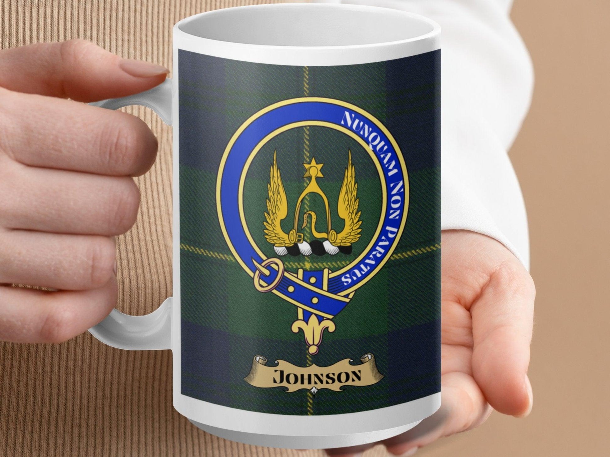 Scottish Clan Crest Johnson Tartan Plaid Pattern Mug - Living Stone Gifts