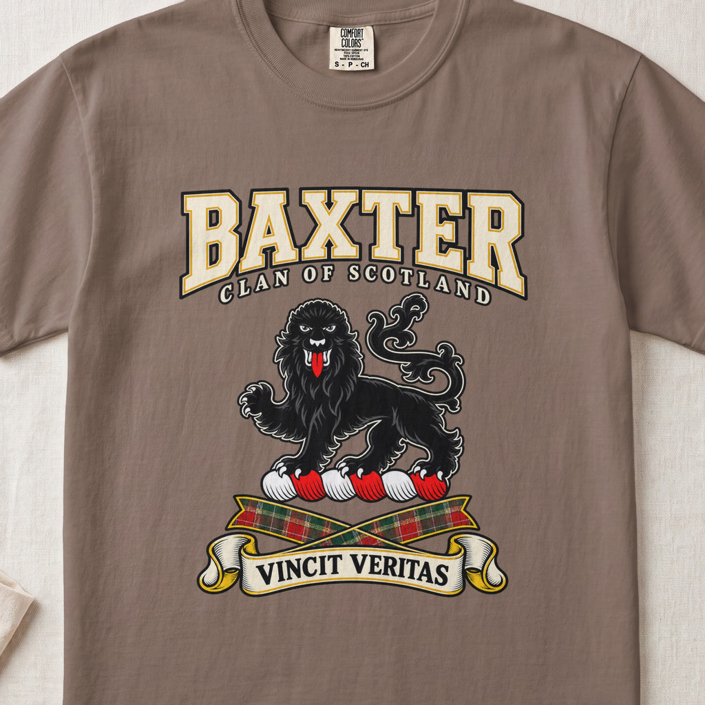Baxter Scottish clan graphic T-shirt in Espresso, front view