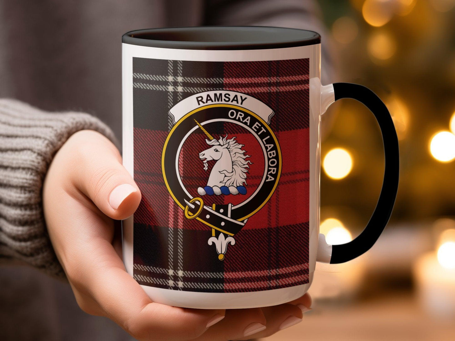 Scottish Clan Ramsay Crest Tartan Ora et Labora Mug - Living Stone Gifts