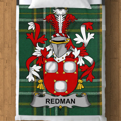 Redman Surname Irish Tartan Throw Blanket - Living Stone Gifts