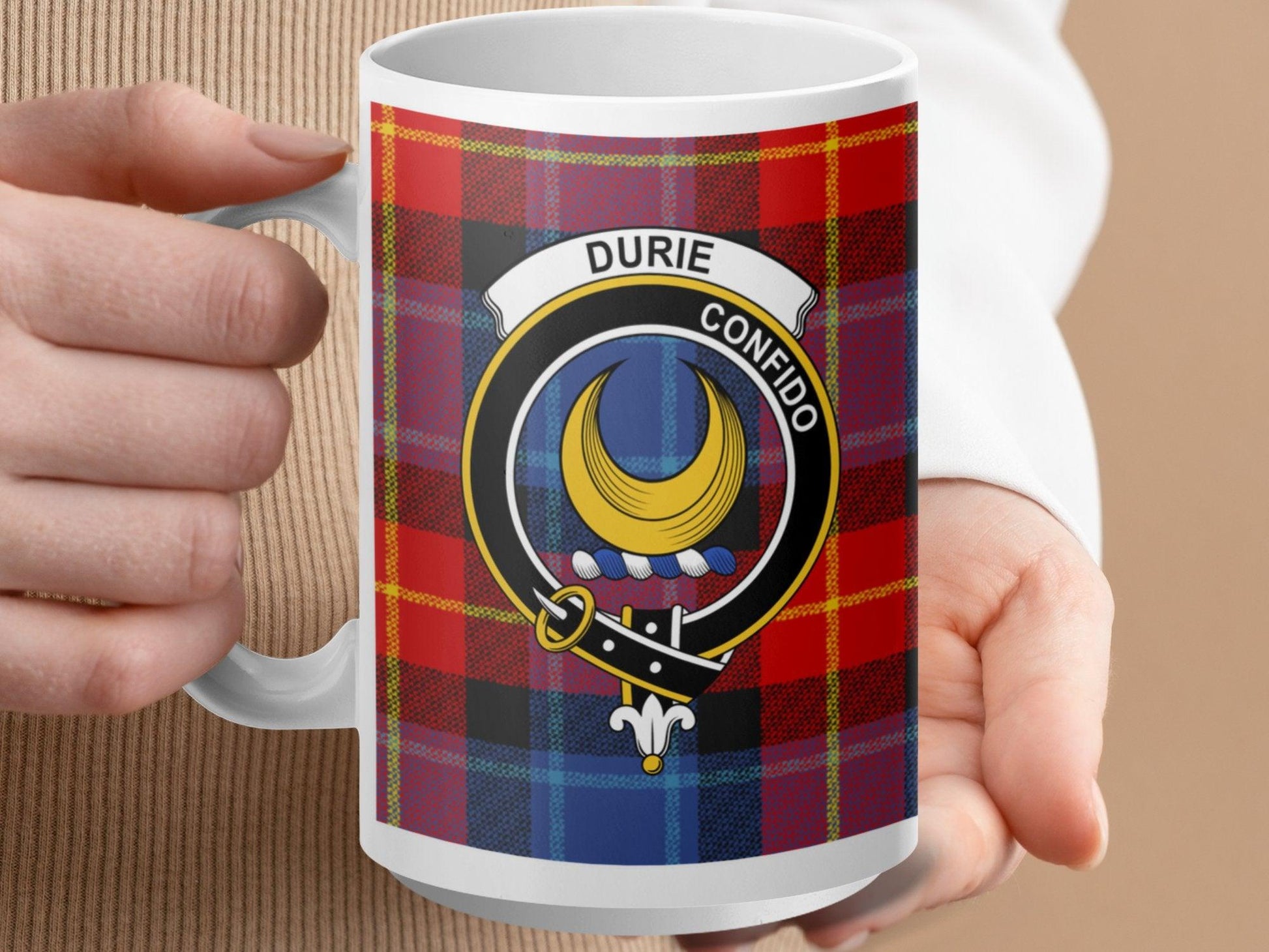 Durie Clan Crest and Tartan Plaid Mug for All Occasions - Living Stone Gifts