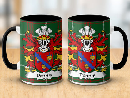 Dennis Surname Coat of Arms on Welsh Tartan Mug - Living Stone Gifts