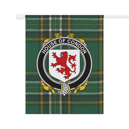 House of Condon Crest on Plaid Background Flag