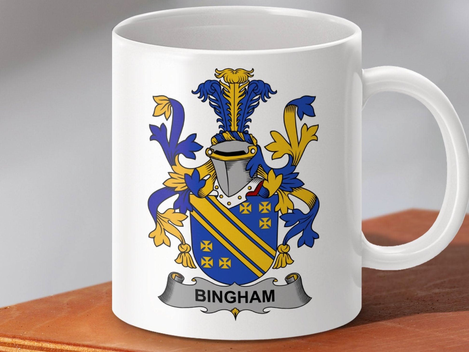 Bingham Family Crest Coat of Arms Shield Mug - Celtic Ancestry Gifts