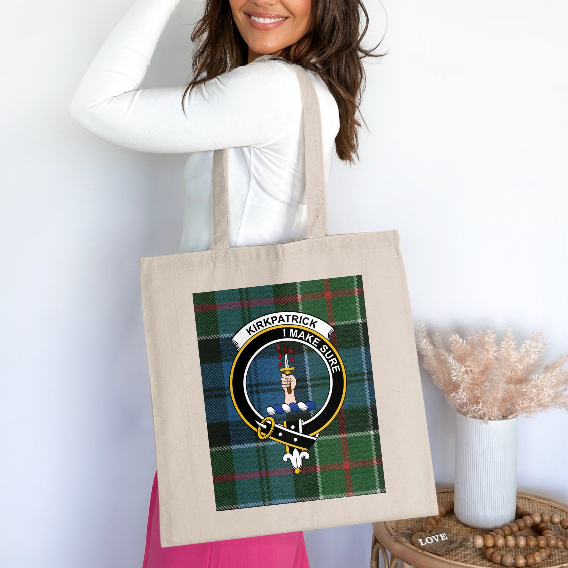 Kirkpatrick Scottish Clan Crest Tartan Tote Bag - Living Stone Gifts