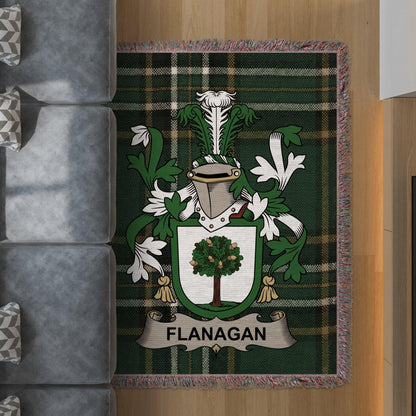 Flanagan Coat of Arms Plaid T-Shirts Woven Blanket - Celtic Ancestry Gifts