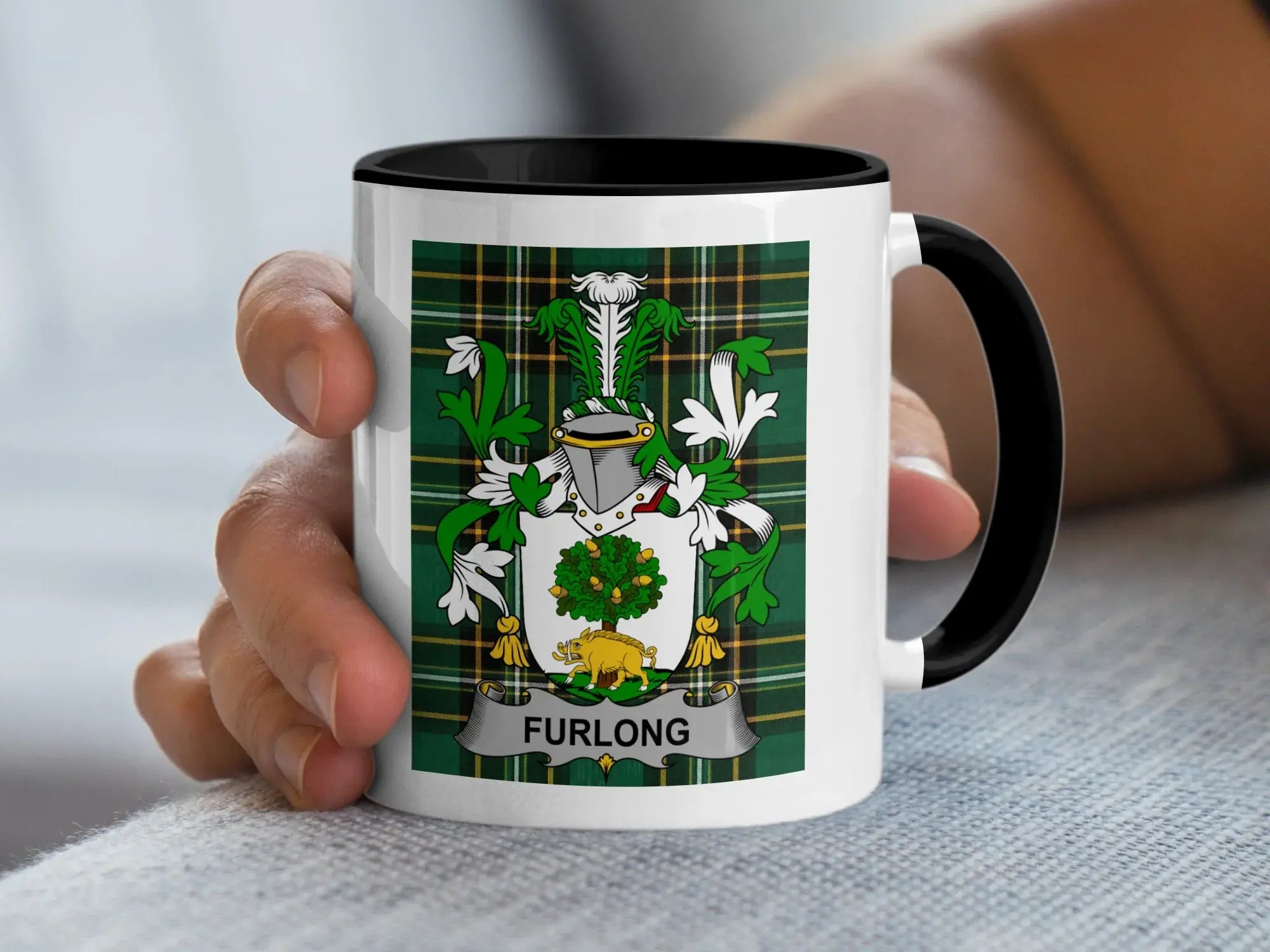 Furlong Irish family crest black accent mug