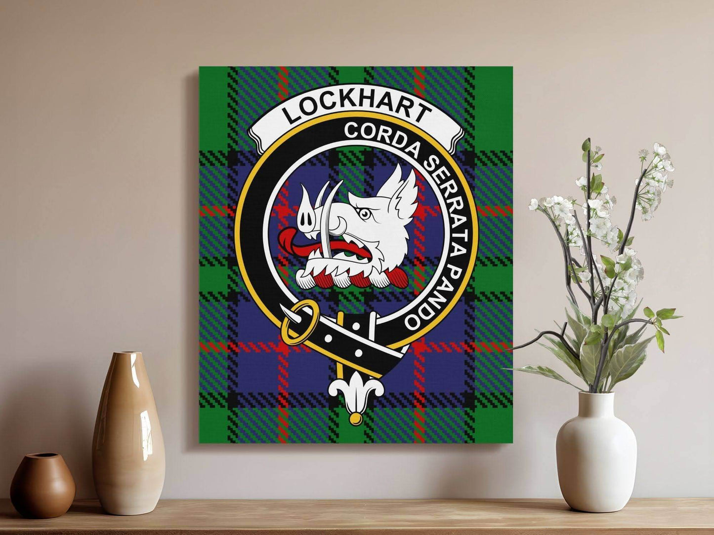 Lockhart Clan Crest Tartan Design Canvas - Celtic Ancestry Gifts
