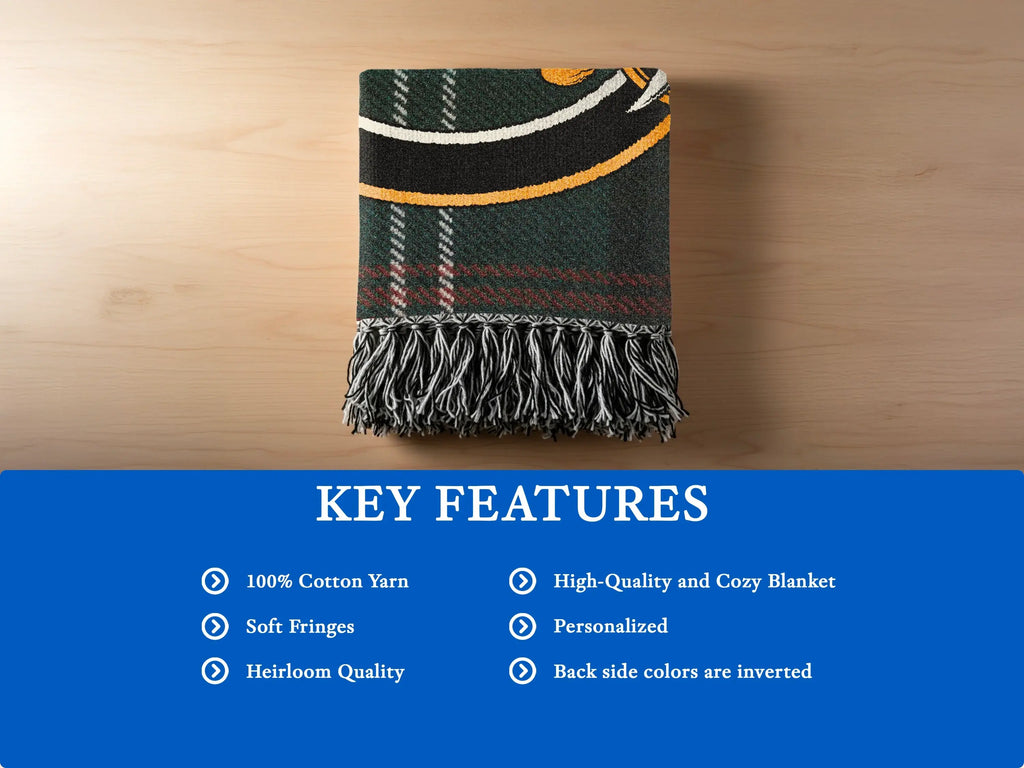 Clan Sutherland woven blanket — heirloom quality with soft cotton fringes