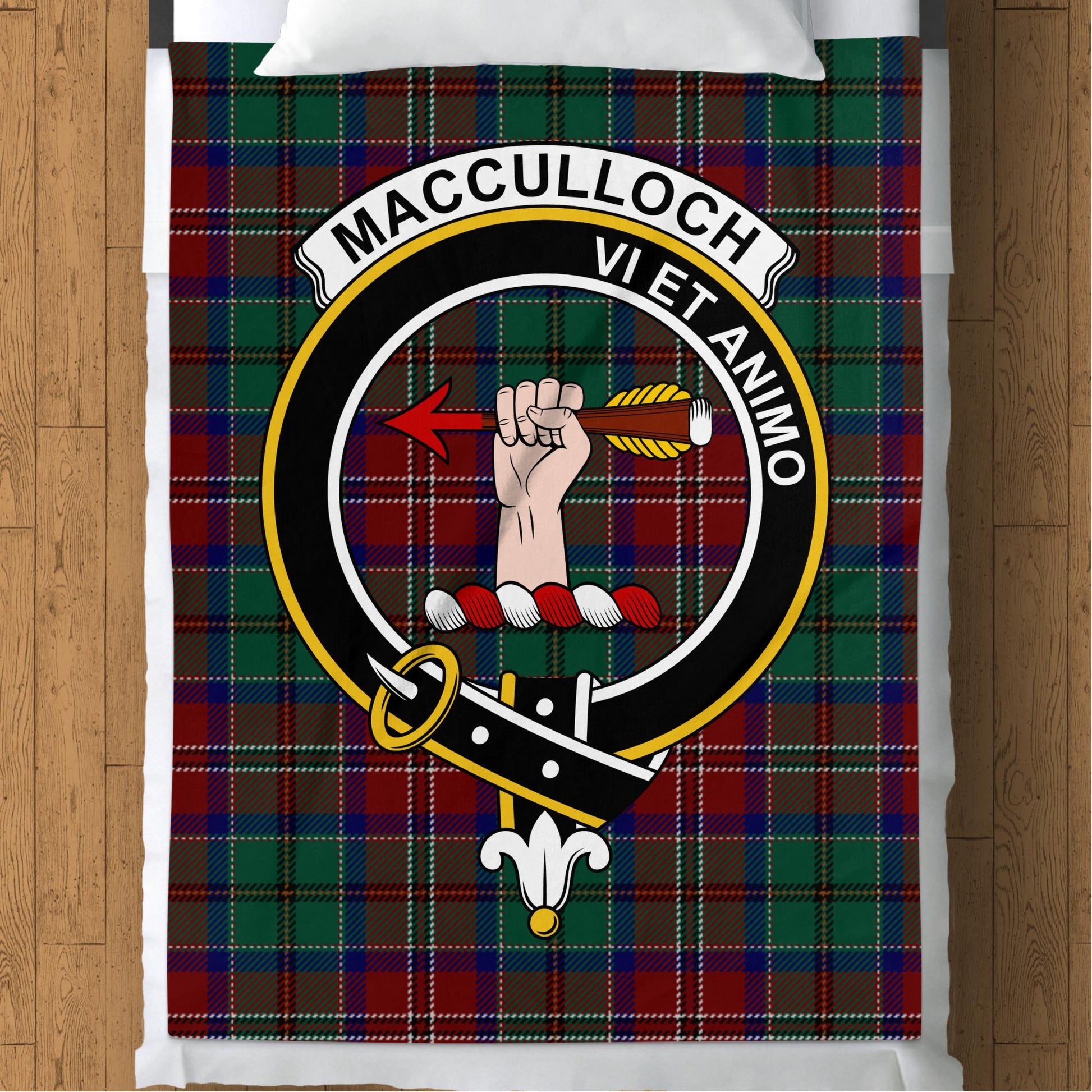 Scottish Clan MacCulloch Crest Tartan Blanket - Living Stone Gifts