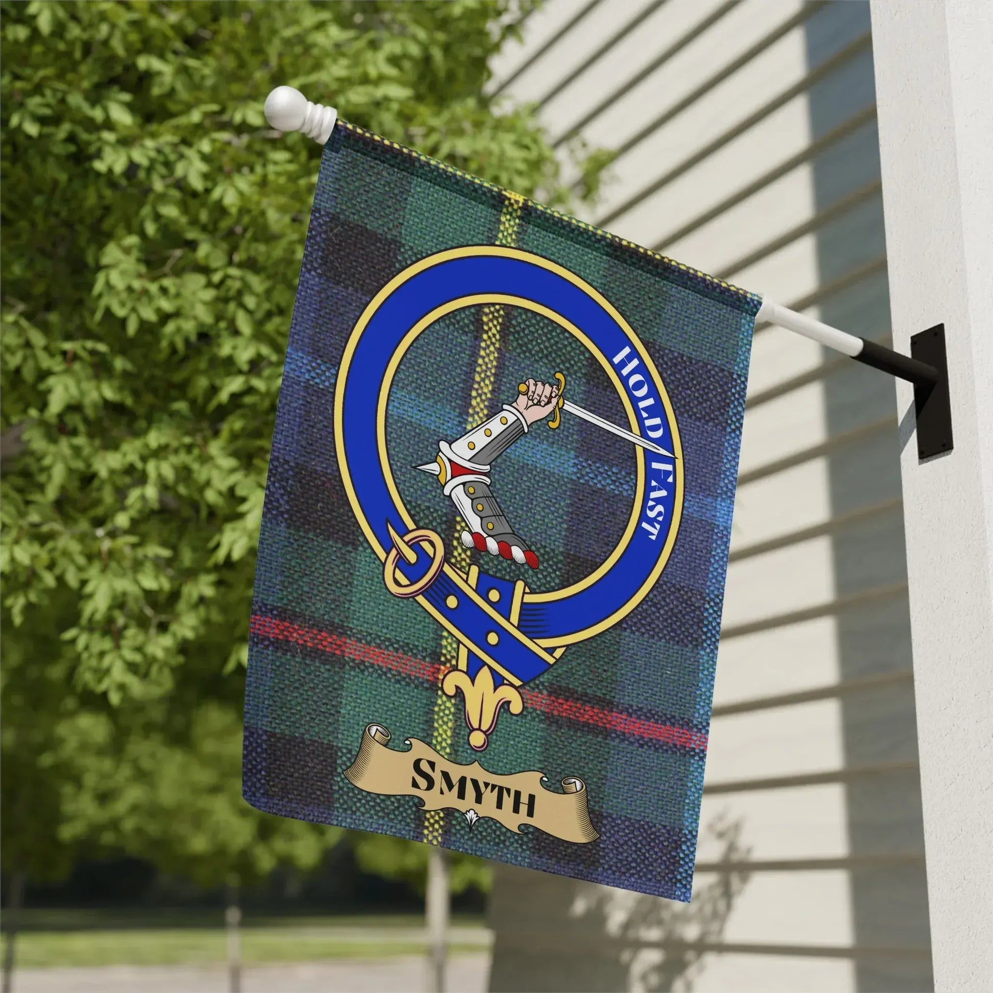 Hold Fast Crest Plaid Personalized Flag product