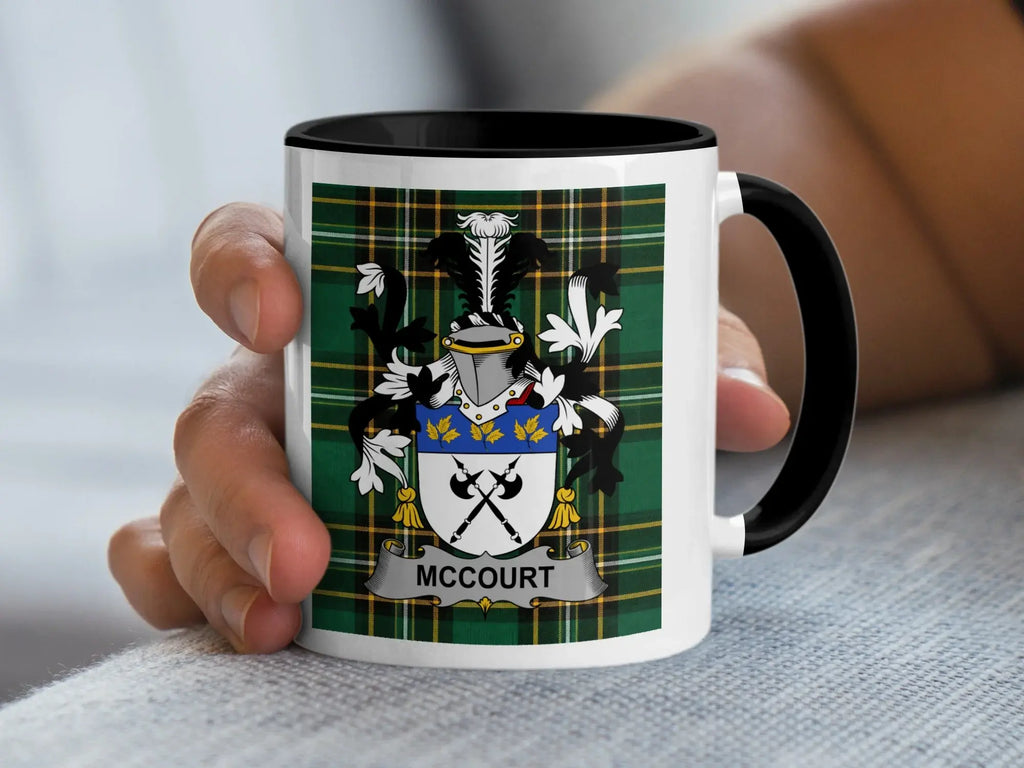 McCourt Irish family crest black accent mug
