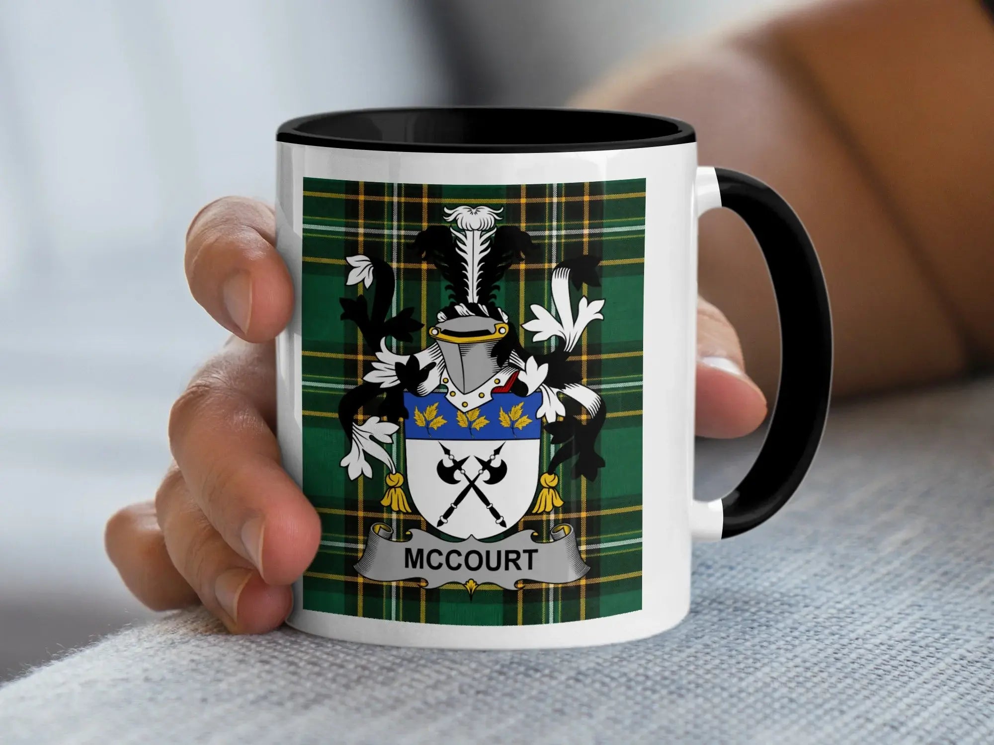 McCourt Irish family crest black accent mug