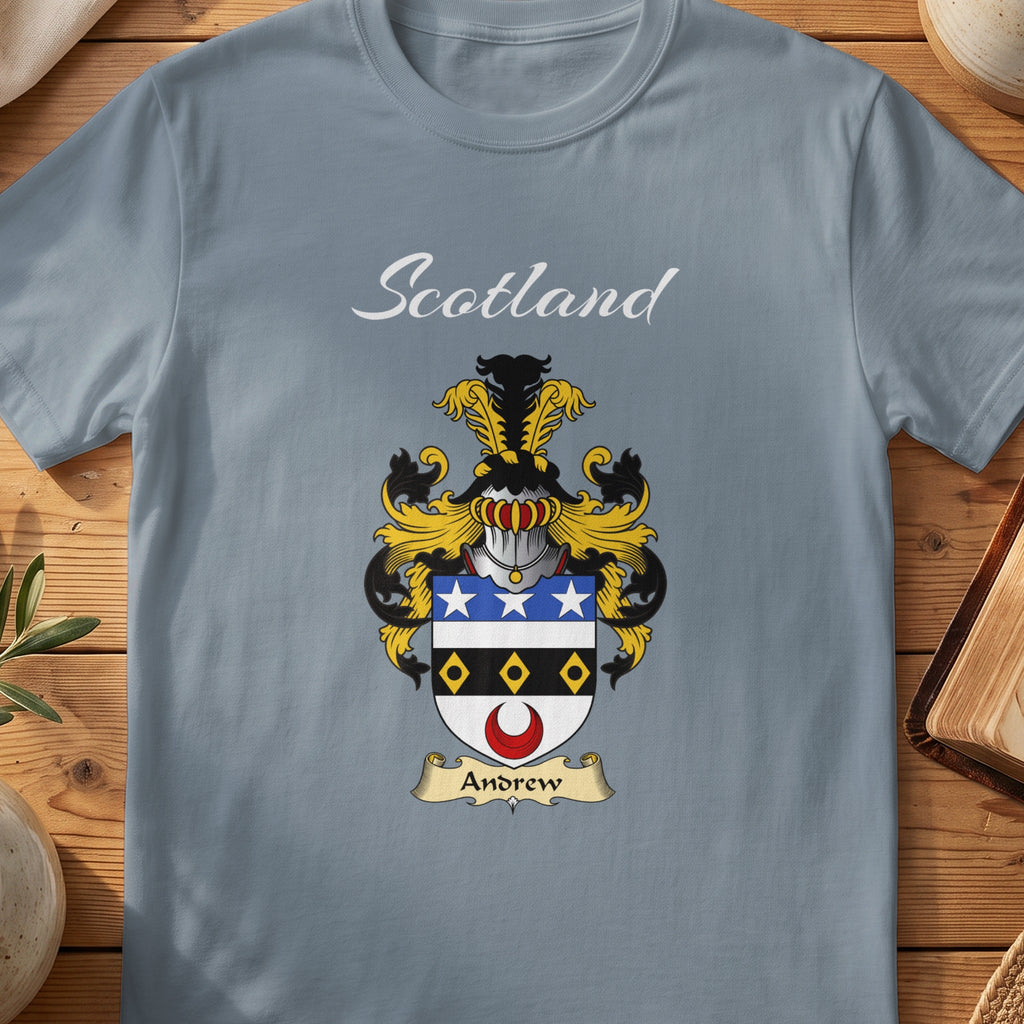 Andrew Scottish family shield T-shirt in Stone Blue