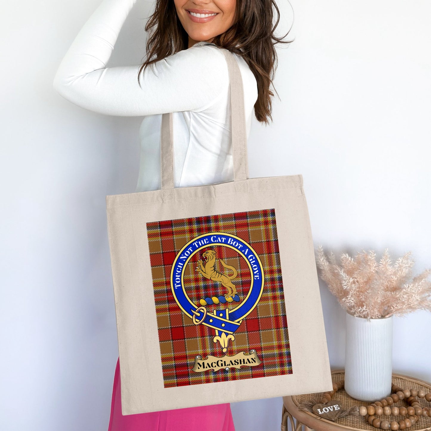 Clan MacGlashan Scottish Crest Tartan Tote Bag - Living Stone Gifts