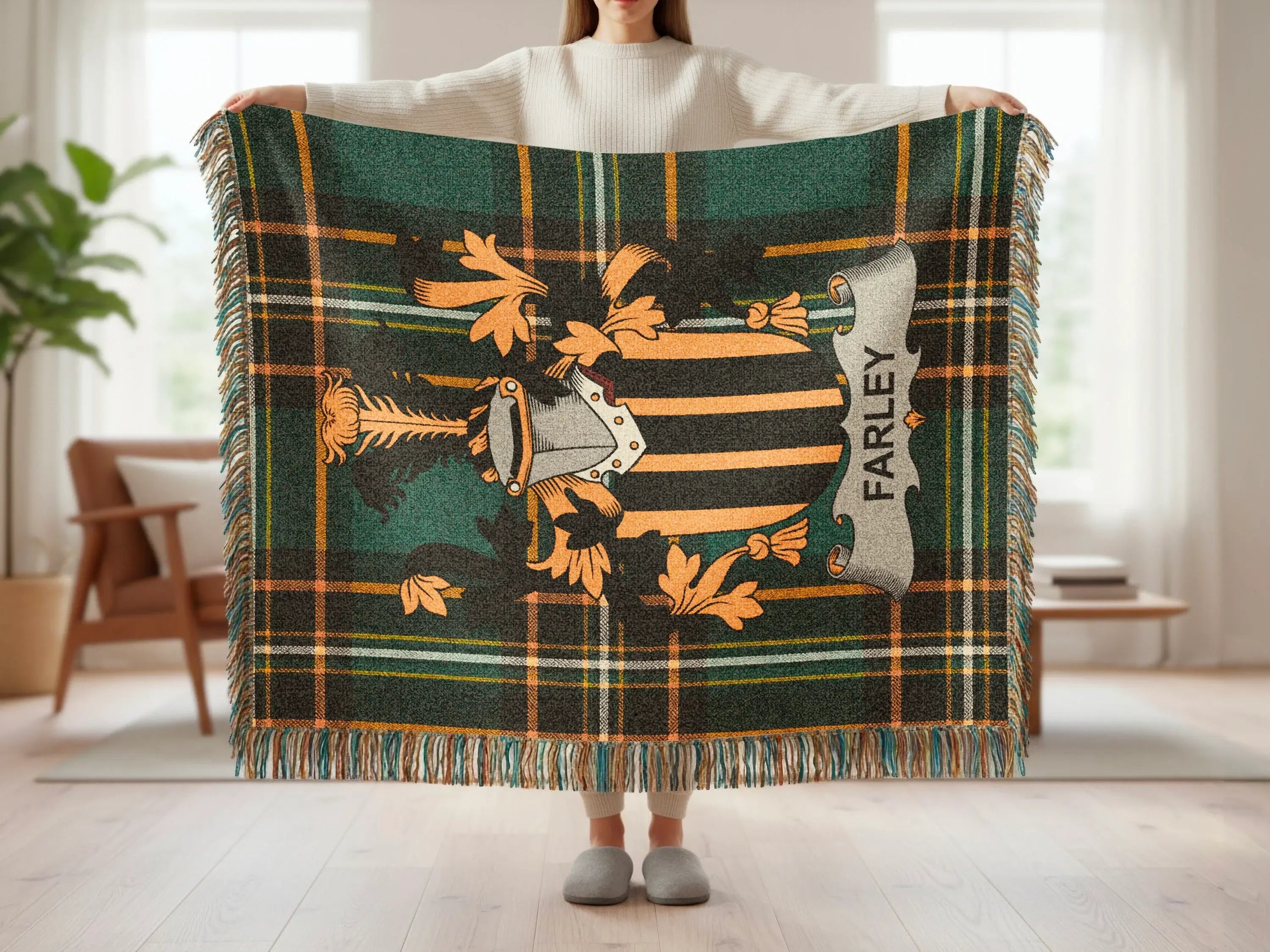 Dark Green Black Orange Plaid Farley Family Crest Throw product type