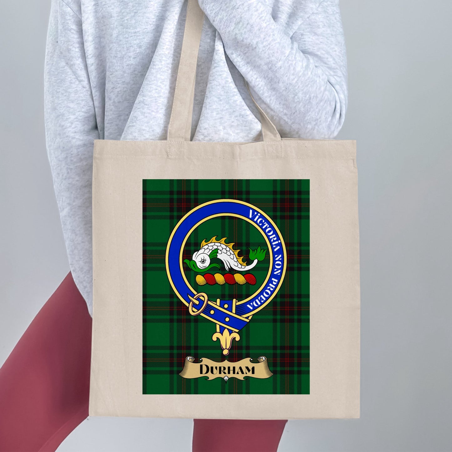 Clan Durhams Scottish Crest Tartan Tote Bag - Living Stone Gifts