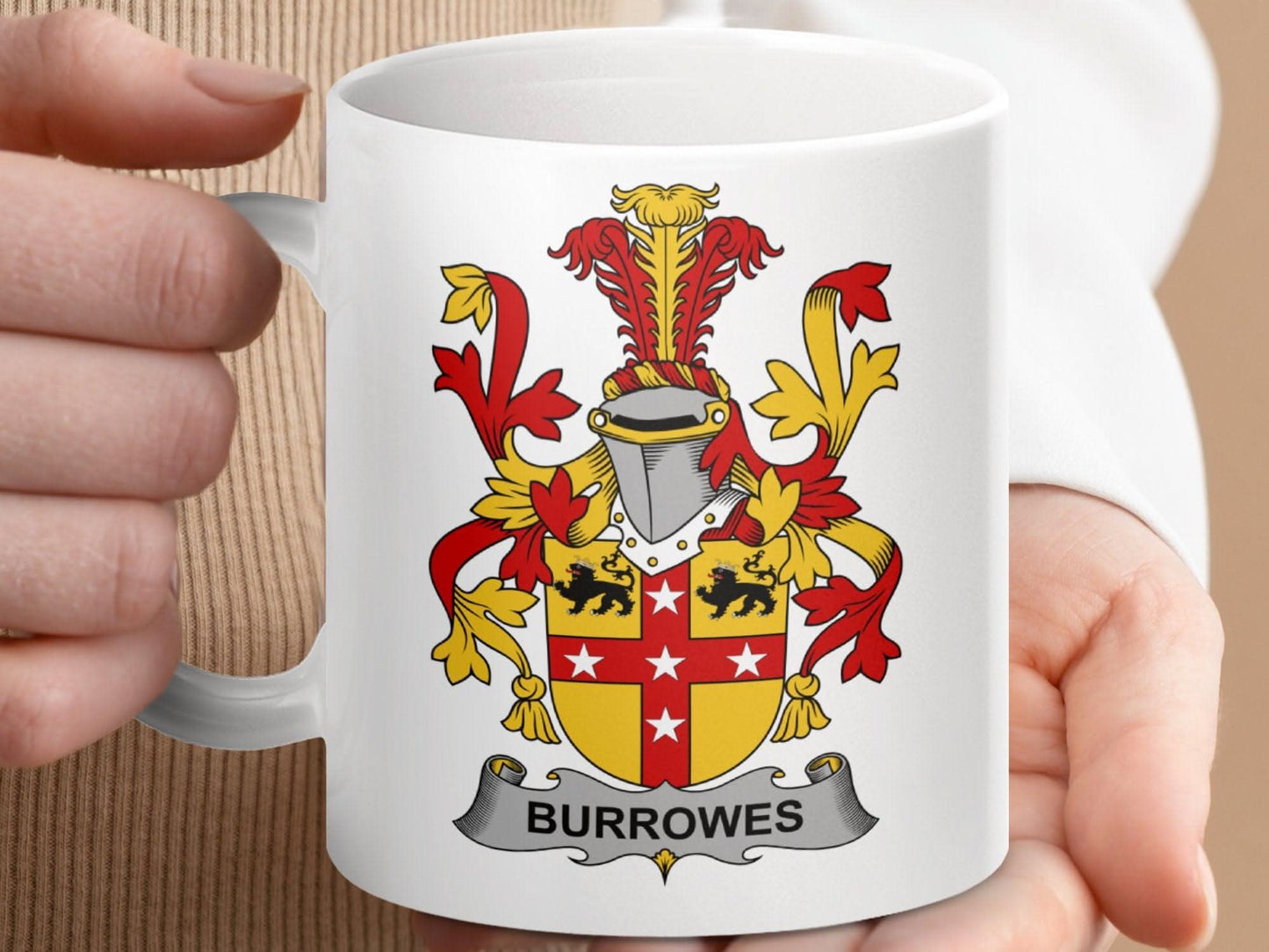 Burrowes Surname Irish Family Crest Coat of Arms Mug - Celtic Ancestry Gifts