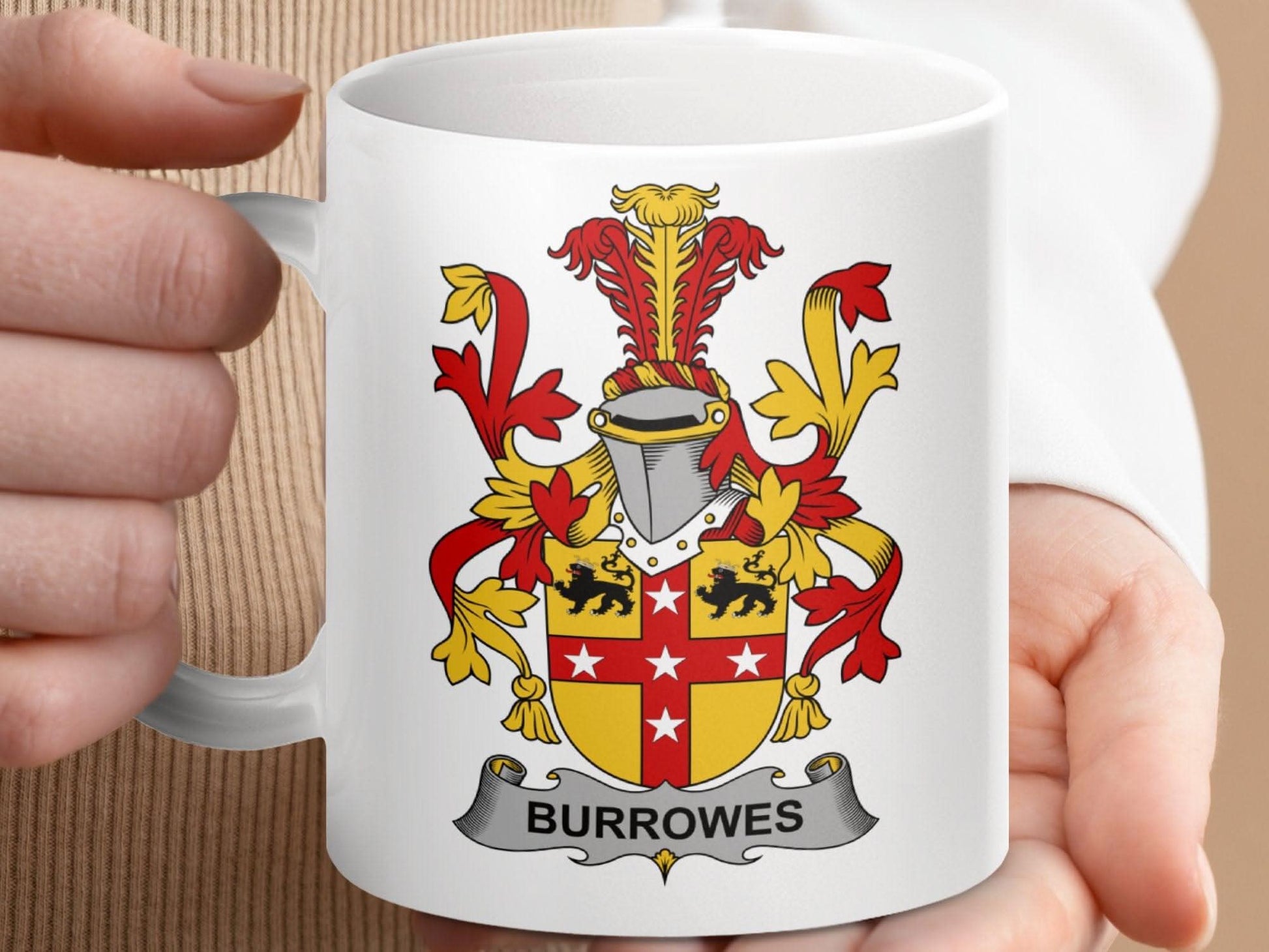 Burrowes Surname Irish Family Crest Coat of Arms Mug - Celtic Ancestry Gifts