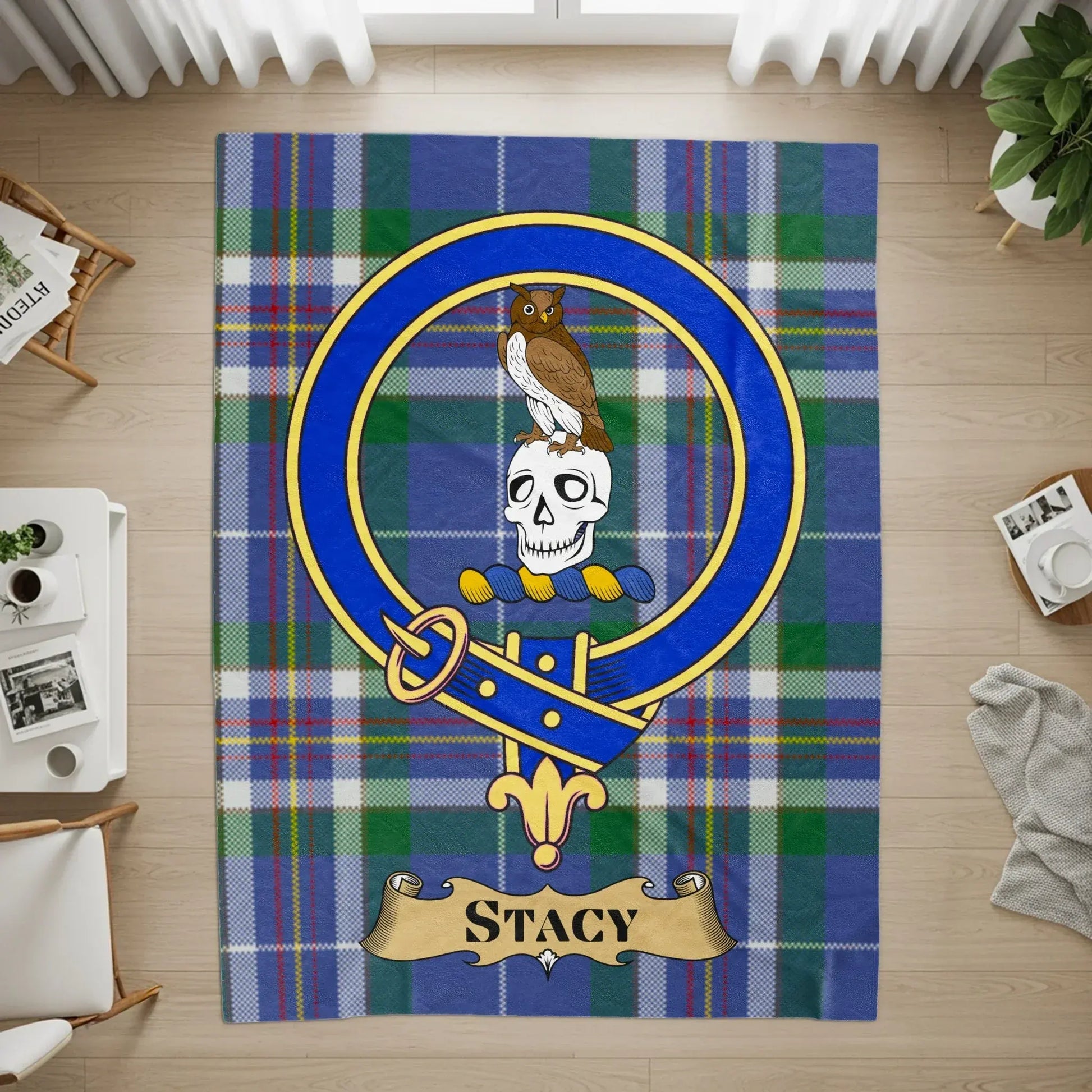 Custom Tartan Design with Owl and Skull Rug product