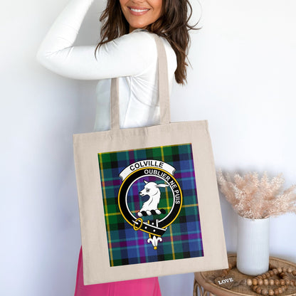 Colville Clan Scottish Tartan Crest Tote Bag - Living Stone Gifts