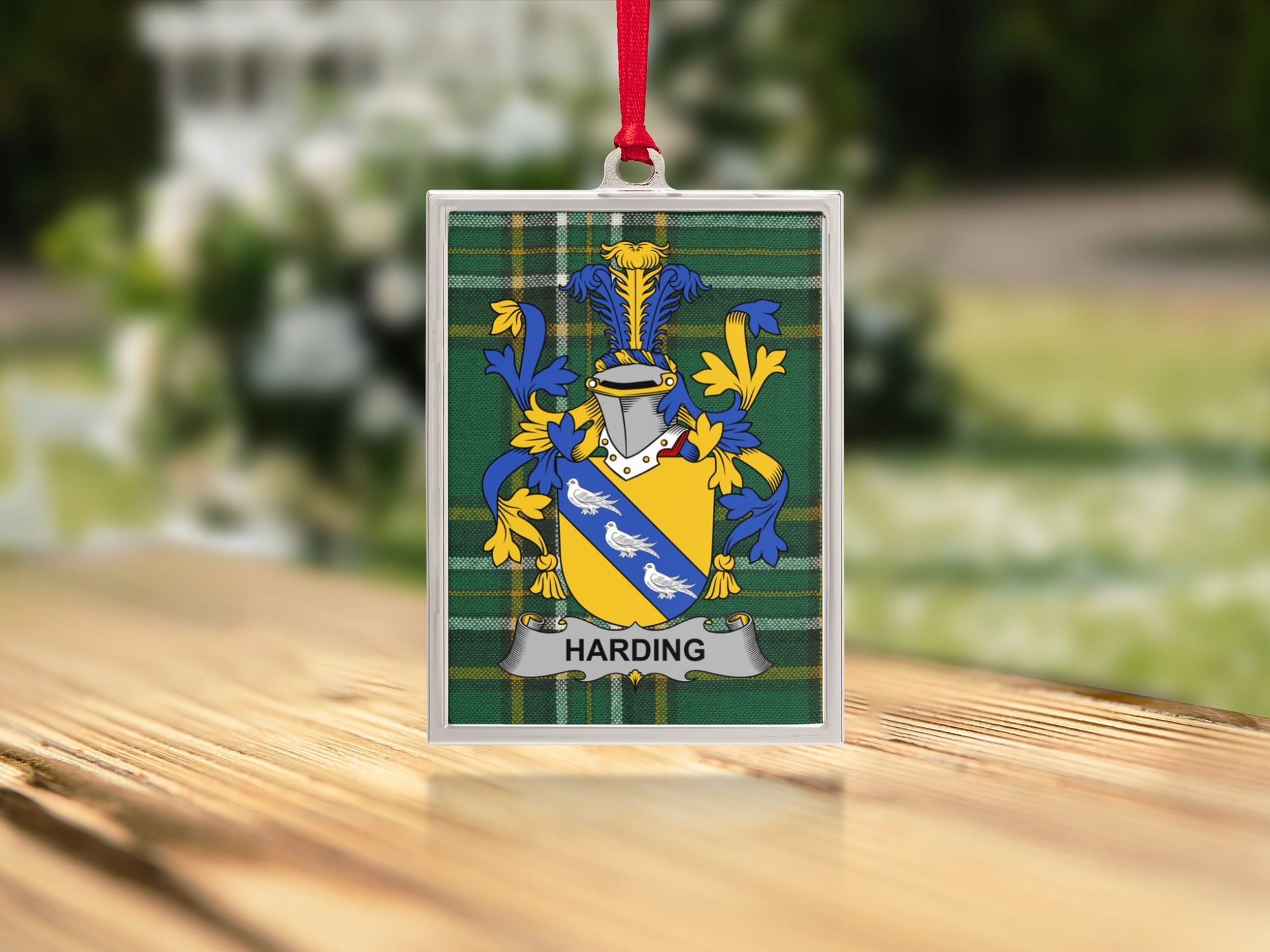 Harding Family Crest Plaid Background Ornament product