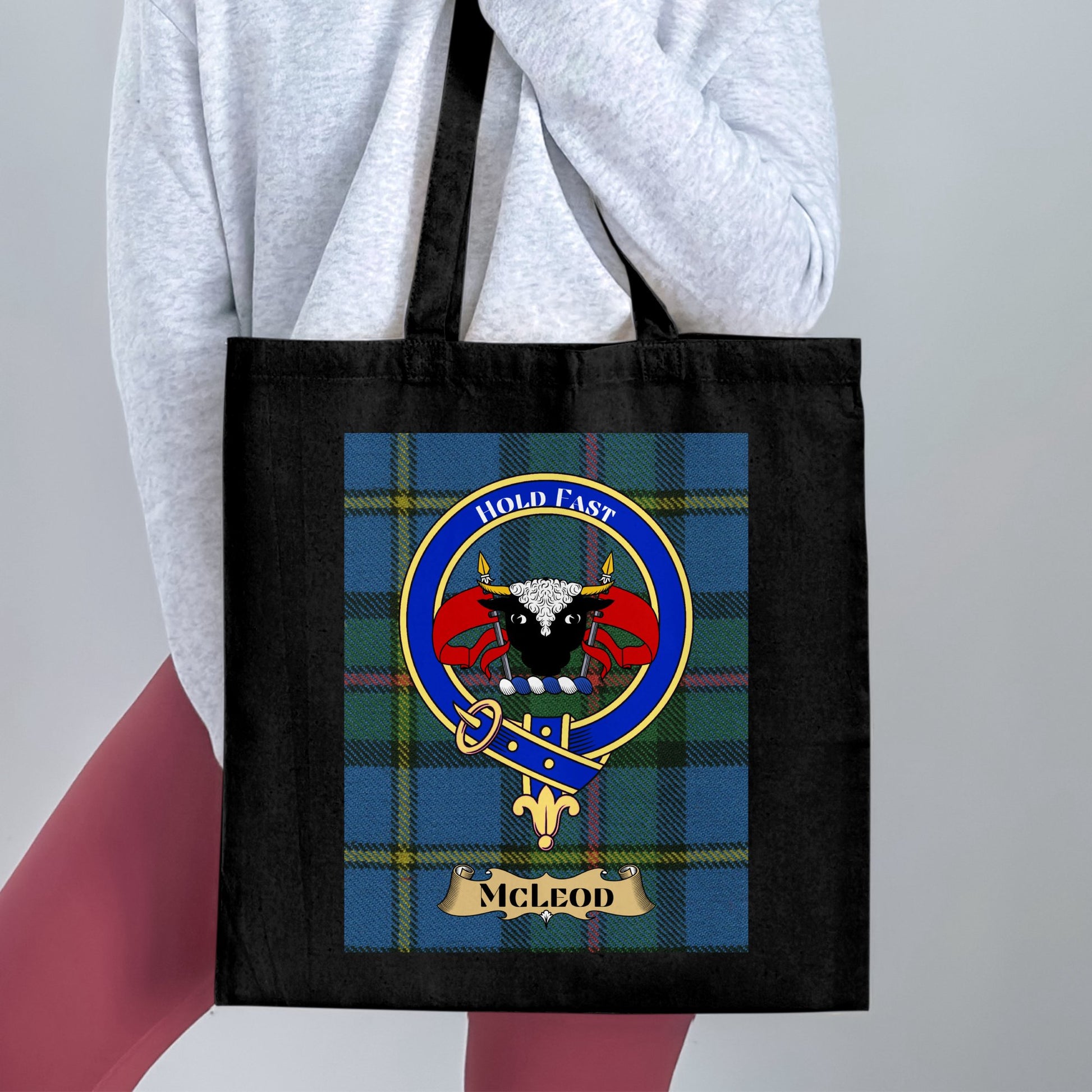 Scottish Clan Crest on Tartan Background Tote Bag - Living Stone Gifts