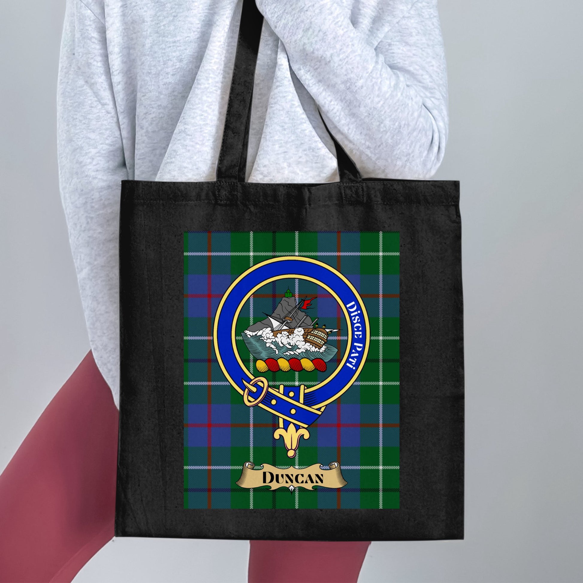 Duncan Clan crest Scottish tartan background Tote Bag - Living Stone Gifts