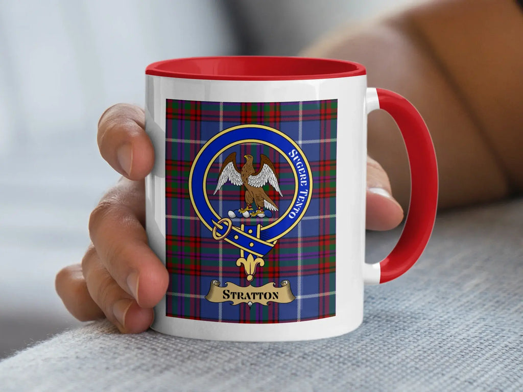 Clan Stratton Plaid Pattern Mug with Family Crest